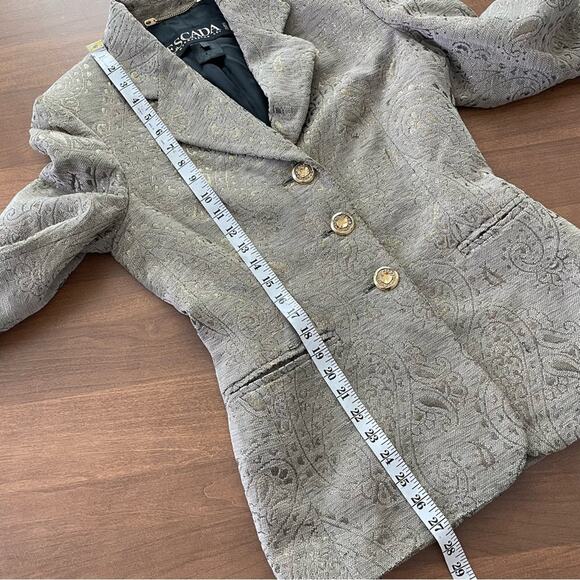 Escada | By Margaretha Ley Blazer Gold Shimmer Tan Beige Button Front Jacket 34 - Picture 10 of 14